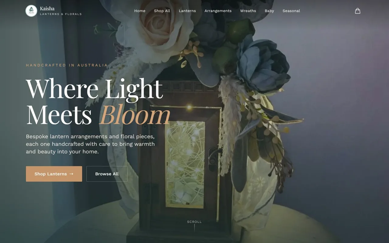 Kaisha Lanterns & Florals website built by Michael Evans Media