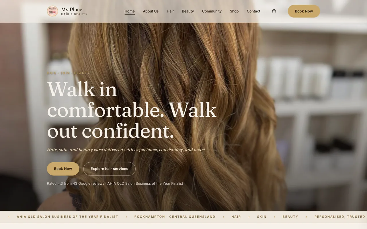 My Place Hair & Beauty website built by Michael Evans Media